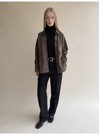 KAYLEE | Lamb Suede Jacket in Mud Brown