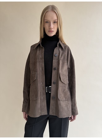 KAYLEE | Lamb Suede Jacket in Mud Brown